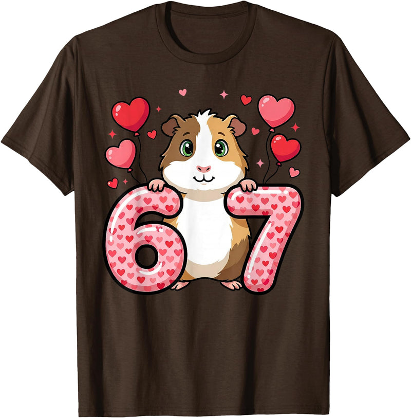 Guinea pig 67 Meme Valentines Cute 67 Heart Guinea Pig Love T-Shirt - Brown