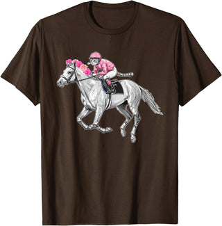 Racehorse and Cat Racer Derby Horse Racing Cat Jockey Funny Race Equestrian Humor T-Shirt - Brown