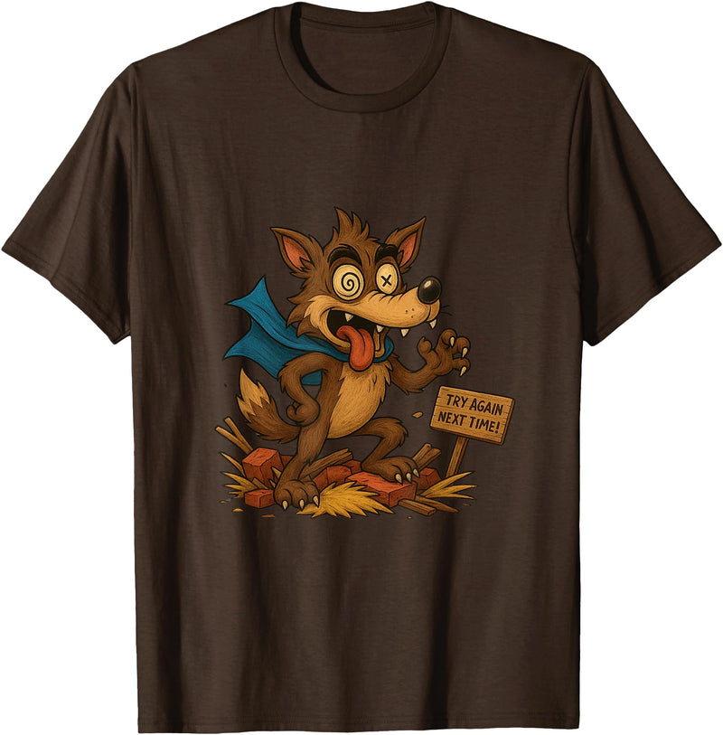 Three Hero Pigs Storytime Legends Bad Wolf in personalized costume 3 Pigs on the back T-Shirt - Brown