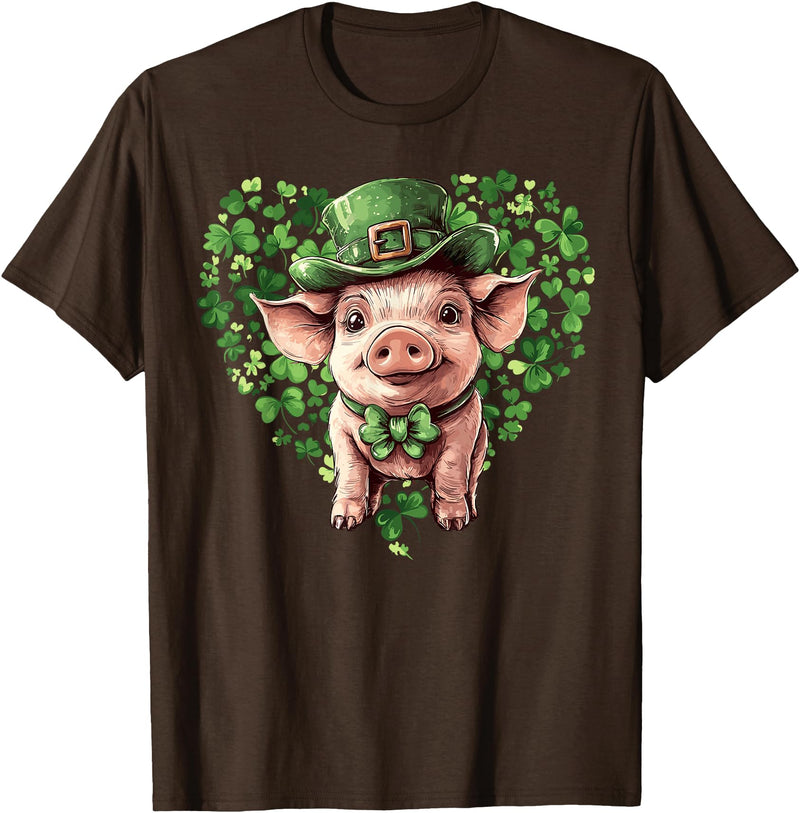 Irish Pig Lover St. Paddy’s Day Funny St. Patrick’s Day Pig Lucky Shamrock Irish Farm T-Shirt - Brown
