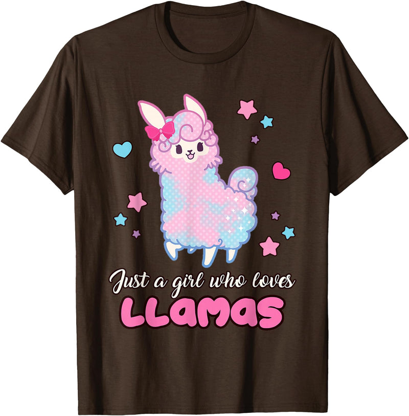 Just A Girl Who Loves Llamas BW Art Llama Girl Shirt Just A Girl Who Loves Llamas Cute T-Shirt - Brown