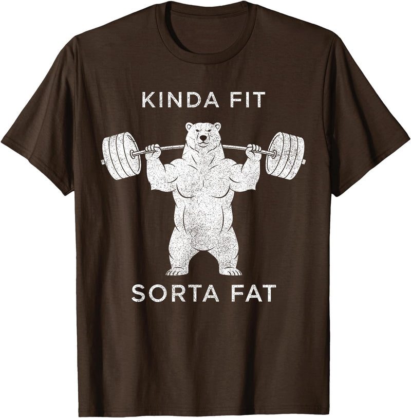Polar Bear Funny Gym Guy Gifts Powerlifting Fat Guy Shirt, for Men Kinda Fit Sorta Fat Bear T-Shirt - Brown