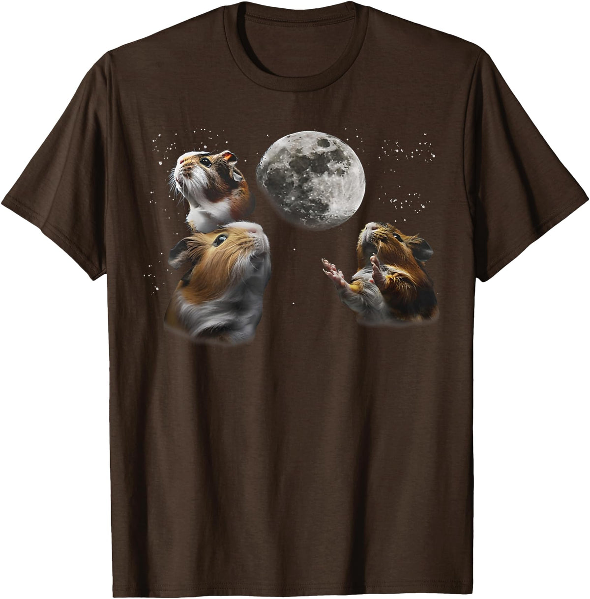 Funny Guinea Pig Lover Gifts 3 Guinea Pigs Moon Howling Funny Rodent For Men, Women, Kid T-Shirt - Brown