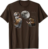 Funny Guinea Pig Lover Gifts 3 Guinea Pigs Moon Howling Funny Rodent For Men, Women, Kid T-Shirt - Brown