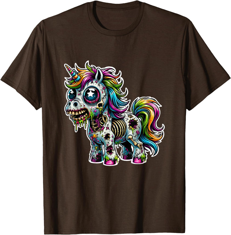 Cool Zombie Horror and Halloween Designs Scary Zombie Unicorn Scary Halloween Horror Monster Design T-Shirt - Brown