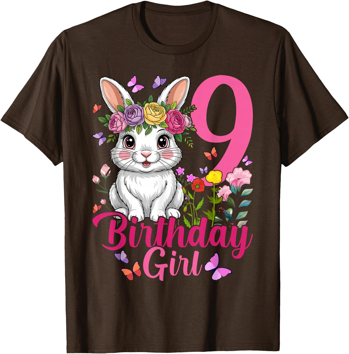 9th Birthday Rabbit Bunny Nine Finally 9 Birthday Bunny T-Shirt in Brown