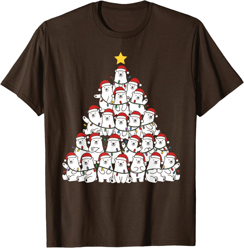 Christmas white bear Polar Bear Christmas Tree Lights T-Shirt - Brown