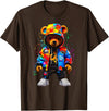 Hip-Hop Teddy-Bear Aesthetic Urban StreetWear Co. Hip-Hop Teddy-Bear Colorful Teddybear with Hoodie Graphic T-Shirt - Brown
