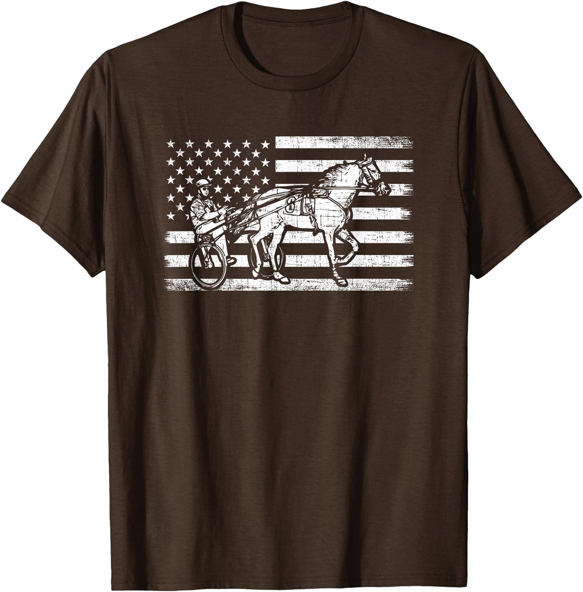 horse racing gifts Harness racing american flag, horse harness racing T-Shirt - Brown