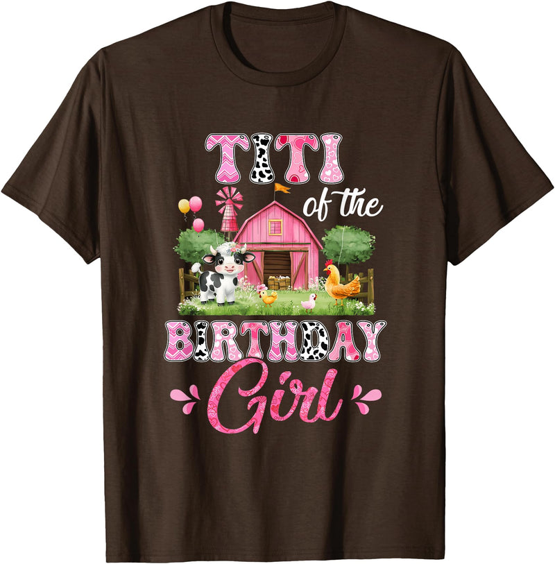 Cow First Birthday Girl Family Titi Of The Birthday Girl 1St Birthday Cow Farm Family T-Shirt - Brown