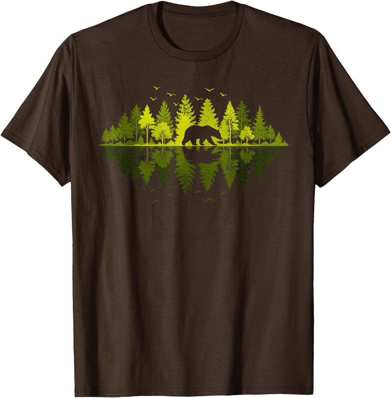 Outdoor Tree Tee Trees Reflection Wildlife Nature Animal Bear Outdoor T-Shirt - Brown