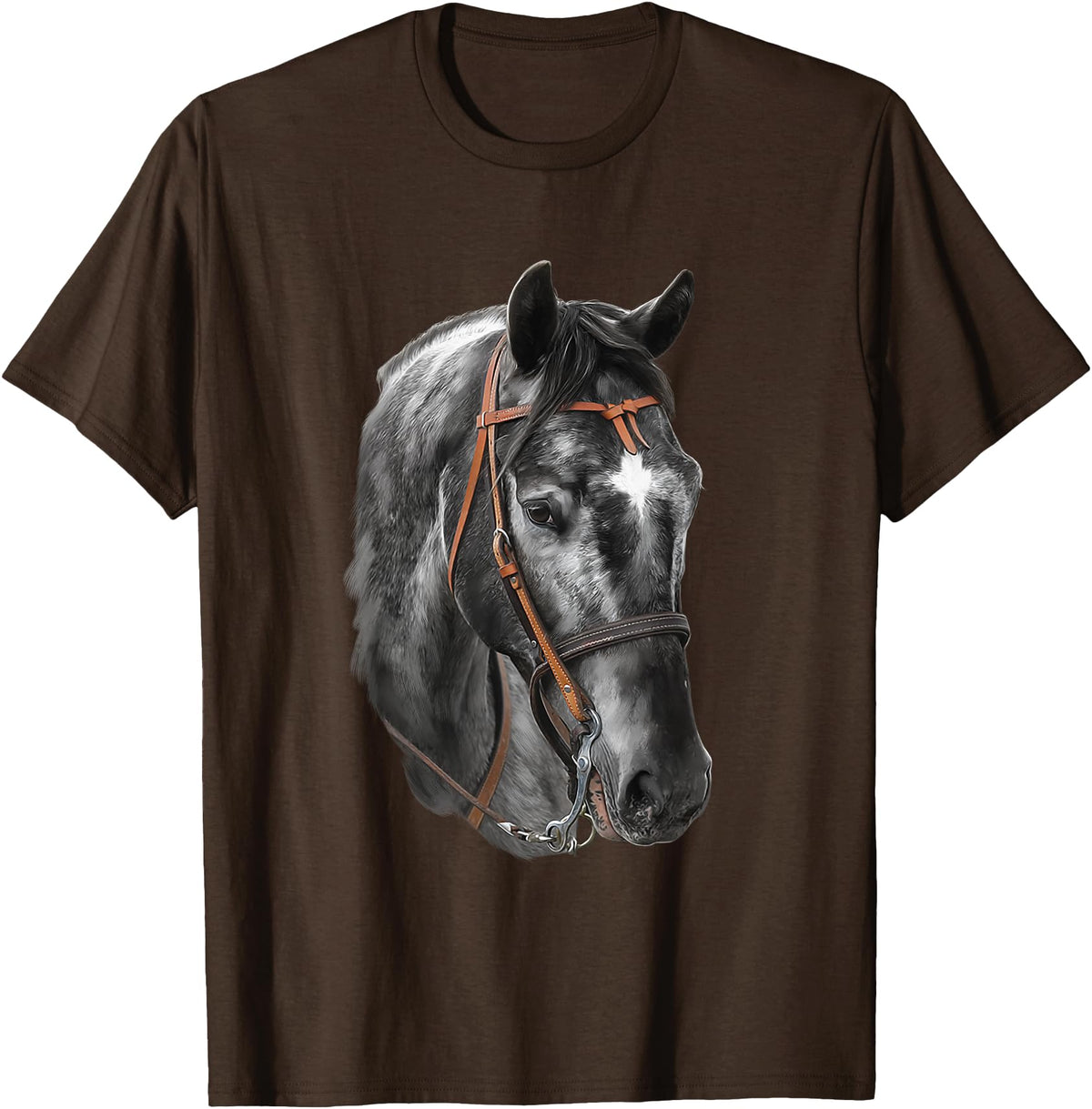 Horse Craze Tees Happy Vibes Black Horse Side View T-Shirt - Brown