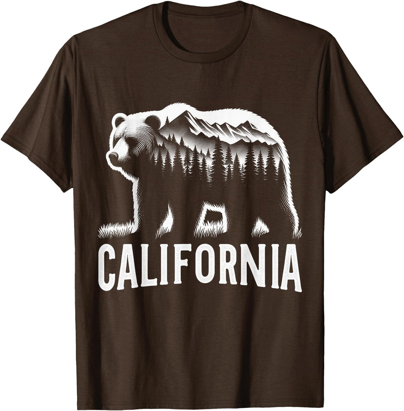 Golden Wilds - Adventure & Nature Apparel California Grizzly Bear Tee Mountain Nature Inspired Outdoor T-Shirt - Brown