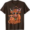 Scottish Farm Matching Mom Daughter Highland Cow Highland Cow Mama Mom Baby Calf Daughter Floral Mothers Day T-Shirt - Brown