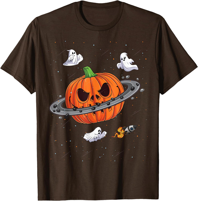 Halloween Skeleton Astronaut Gifts for Kids Space Ghost Pumpkin Planet Halloween kids Boys Girl Toddlers T-Shirt - Brown