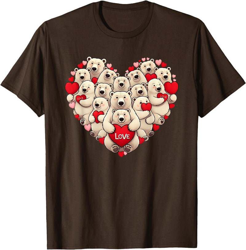 Cute Polar Bear Lovers Valentine Costume Women Men Funny Polar Bear Heart Valentine Polar Bear Womens Mens Kids T-Shirt - Brown