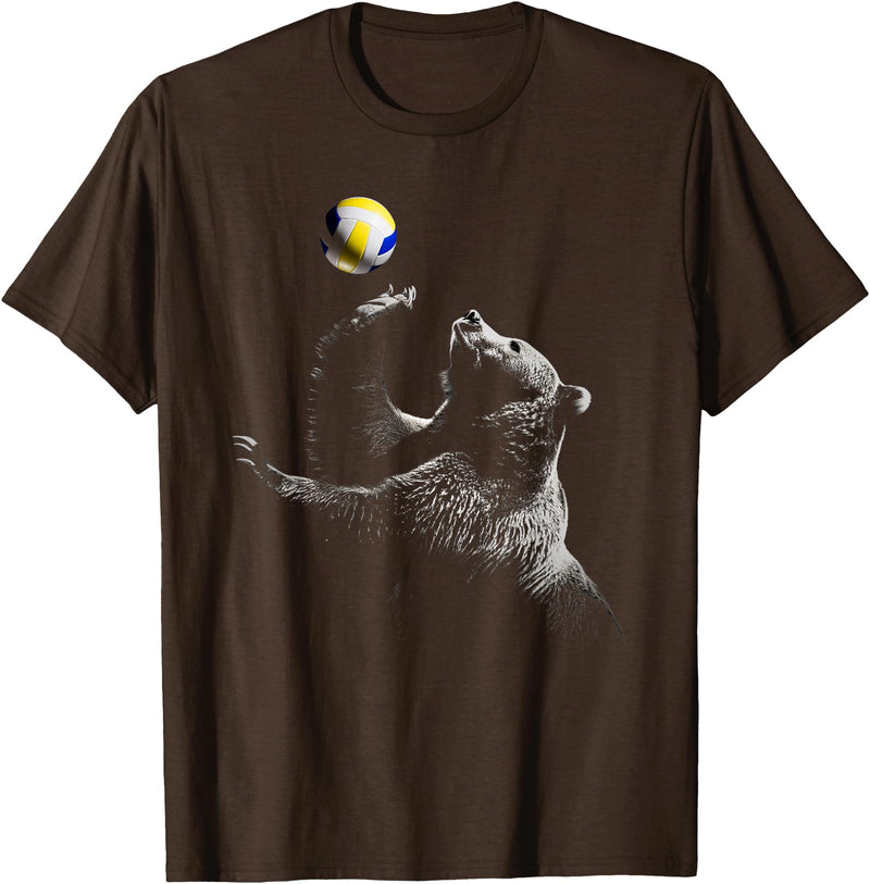 Grizzly Bear Volleyball Bump Set Spike Player Sport Game Tee T-Shirt - Brown