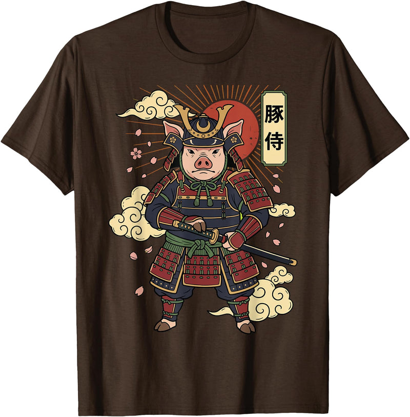 Samurai Pig Anime Japan Pig Samurai Japanese Warrior T-Shirt - Brown