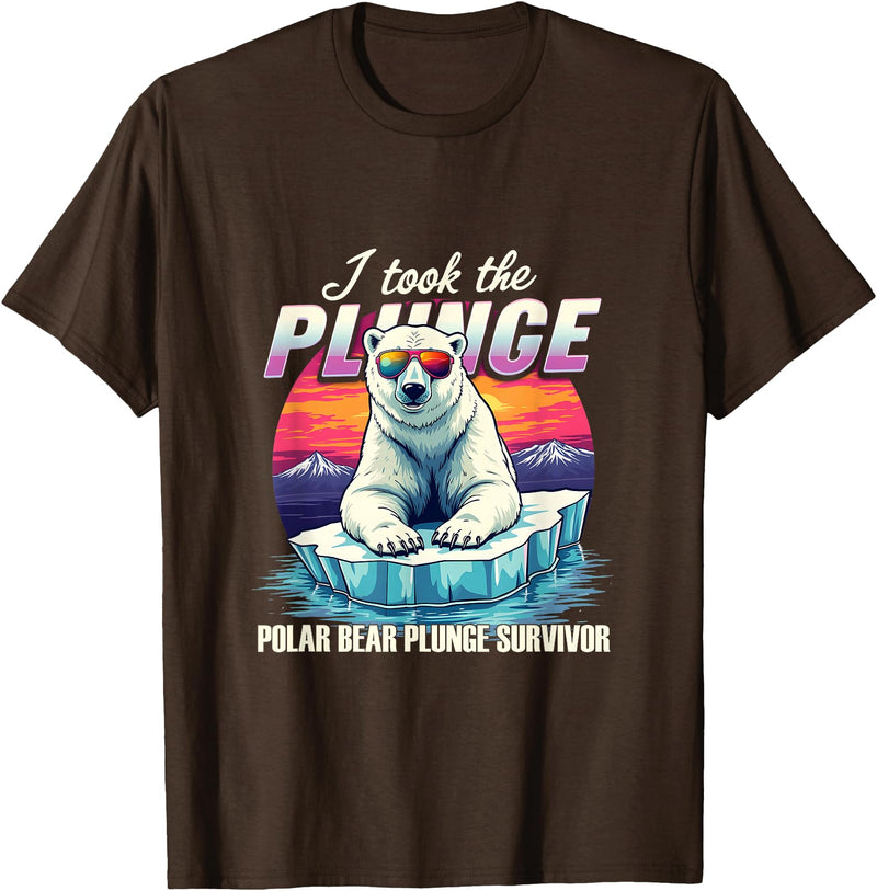 Chilly Dive Apparel Costume Polar Bear Plunge Survivor Fun Winter Adventurers Apparel T-Shirt - Brown