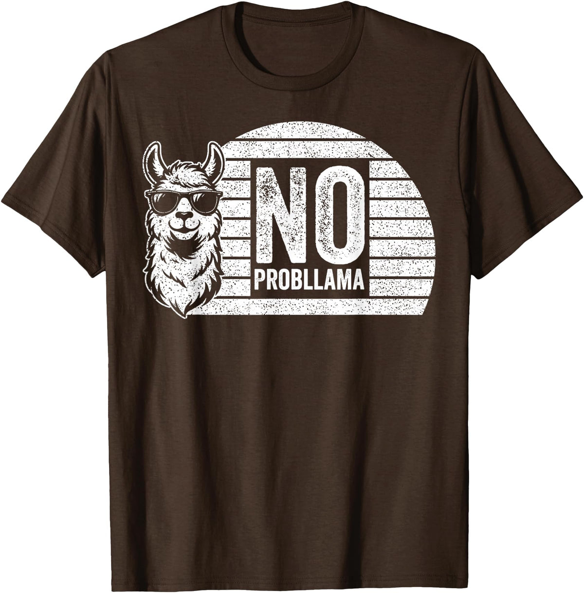 Teetro No Probllama Cool Llama Sunglasses Humor Animal T-Shirt - Brown