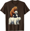 Cute Bear Panda Polar Bear Stack Funny Wildlife Funny Bears Stacked Panda Grizzly Polar Bear Trio Meme Art T-Shirt - Brown
