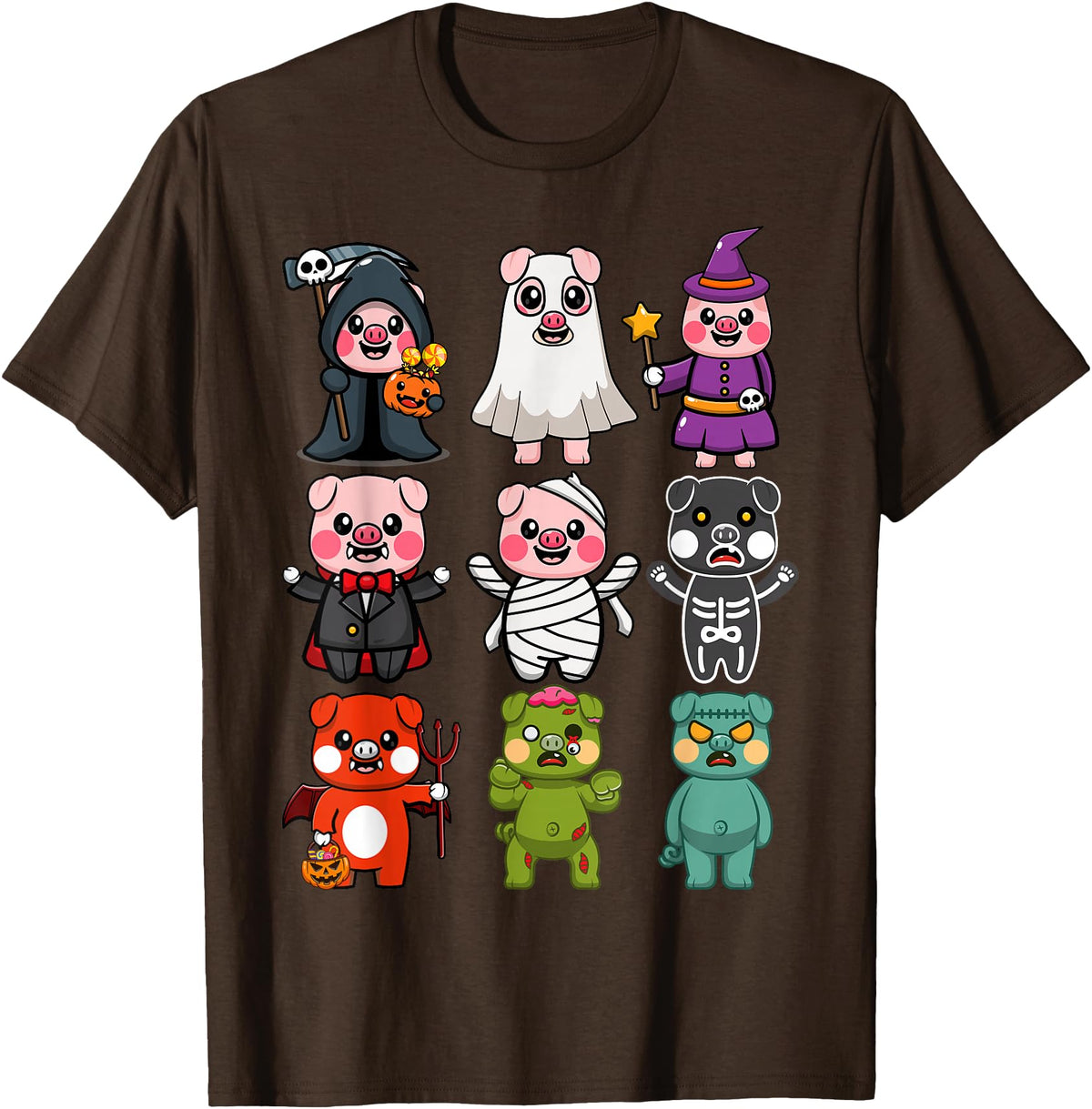Pig Halloween Costume Gifts Co. Pig Spooky Ghost Witch Boo-jee Horror Pumpkin Pig Halloween T-Shirt - Brown
