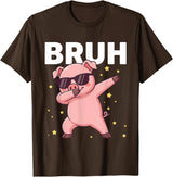 Funny Dabbing Pig Tee for Men Women Kids Bruh Dabbing Pig Sunglasses Funny Pig Dabbing Cute Animal T-Shirt - Brown