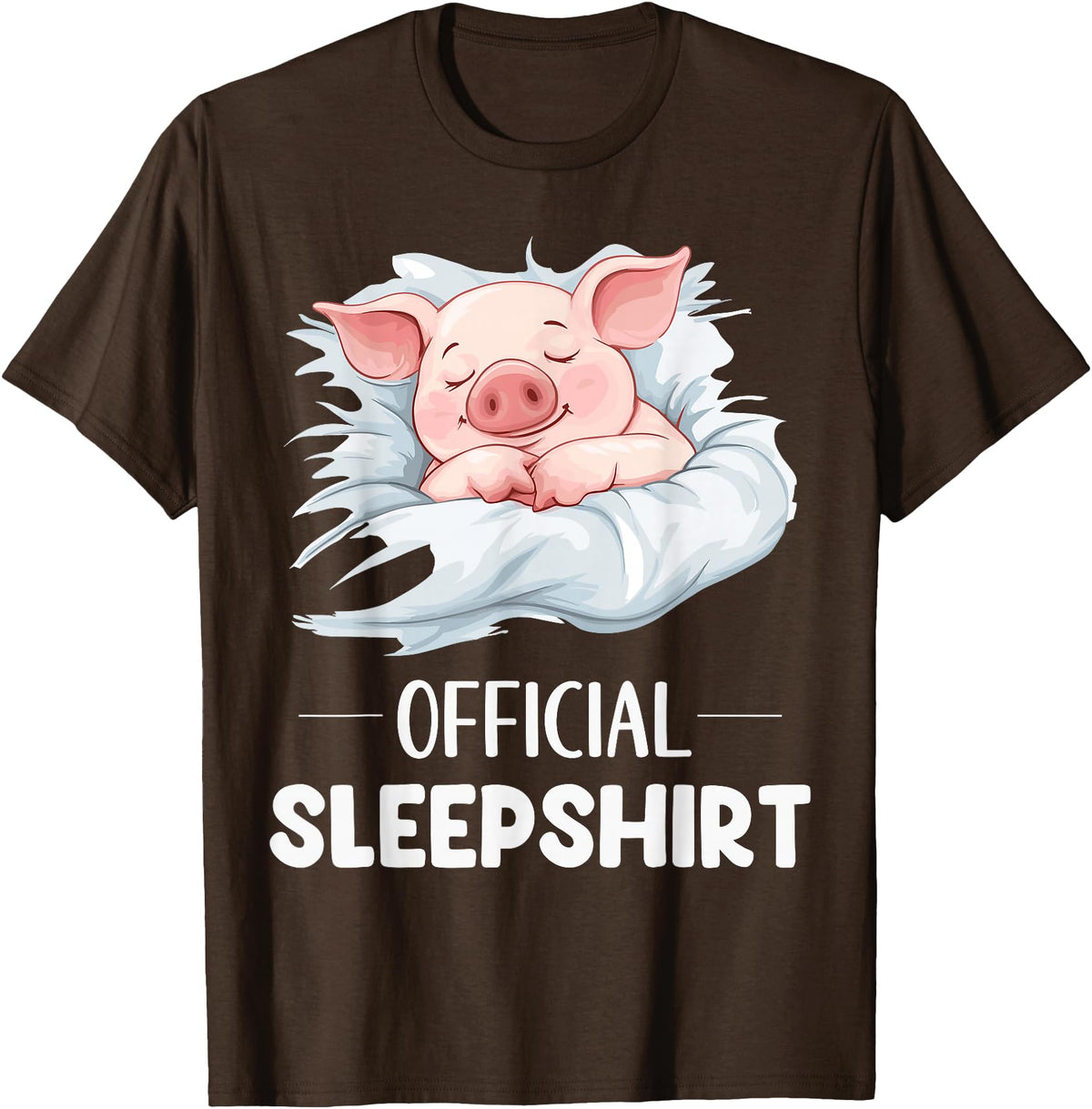 Cute Sleeping Pig Nightgown Sleepwear Pajama Official Sleepshirt Cute Sleeping Pig Animal Lovers Pajama T-Shirt - Brown