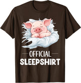 Cute Sleeping Pig Nightgown Sleepwear Pajama Official Sleepshirt Cute Sleeping Pig Animal Lovers Pajama T-Shirt - Brown