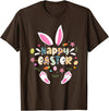 Happy Easter Bunny Rabbit Face Funny Easter Day Women Girls T-Shirt (Navy Blue) in Brown
