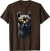 Funny Llama Lover Graphics Funny Alpaca Llama with Sunglasses Animal Graphic T-Shirt - Brown
