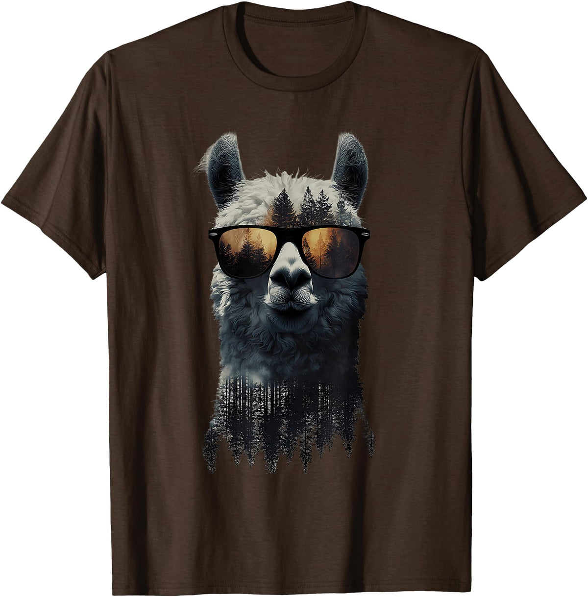 Funny Llama Lover Graphics Funny Alpaca Llama with Sunglasses Animal Graphic T-Shirt - Brown