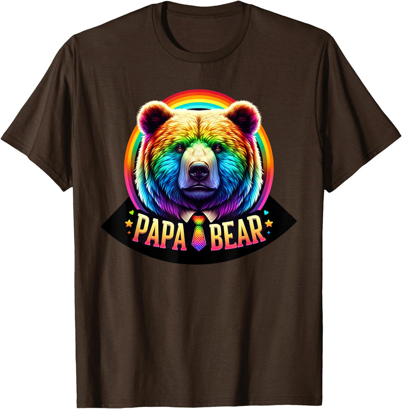BearPride Creations LGBTQ Papa Bear Rainbow Gay Pride Equal Rights Fathers Day T-Shirt - Brown