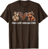 Highland Cow shirts for Girls Women Kids Peace Love Highland Cows Funny Beef Farmer Farm Cow Lover T-Shirt - Brown