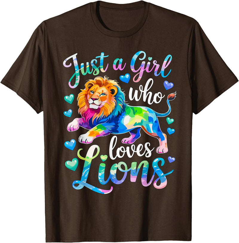 Funny Lion Lover Lion Animal Just a Girl Who Loves Lions T-Shirt - Brown