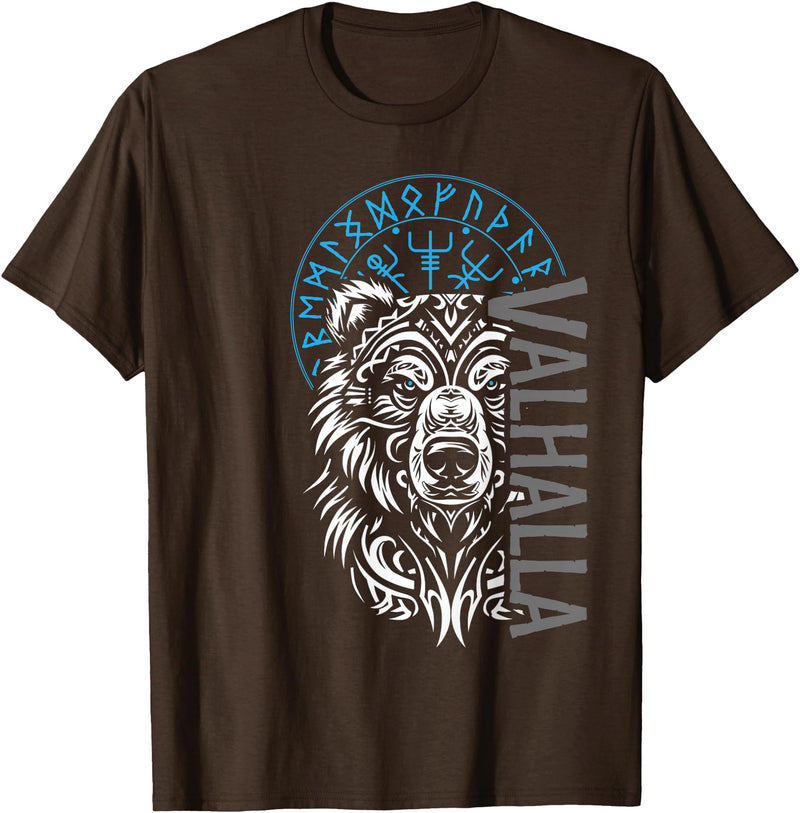 Nordic Valor, Viking Visions, Berserk til Valhalla Valhalla & Viking Compass - Nordic Bear Design T-Shirt - Brown