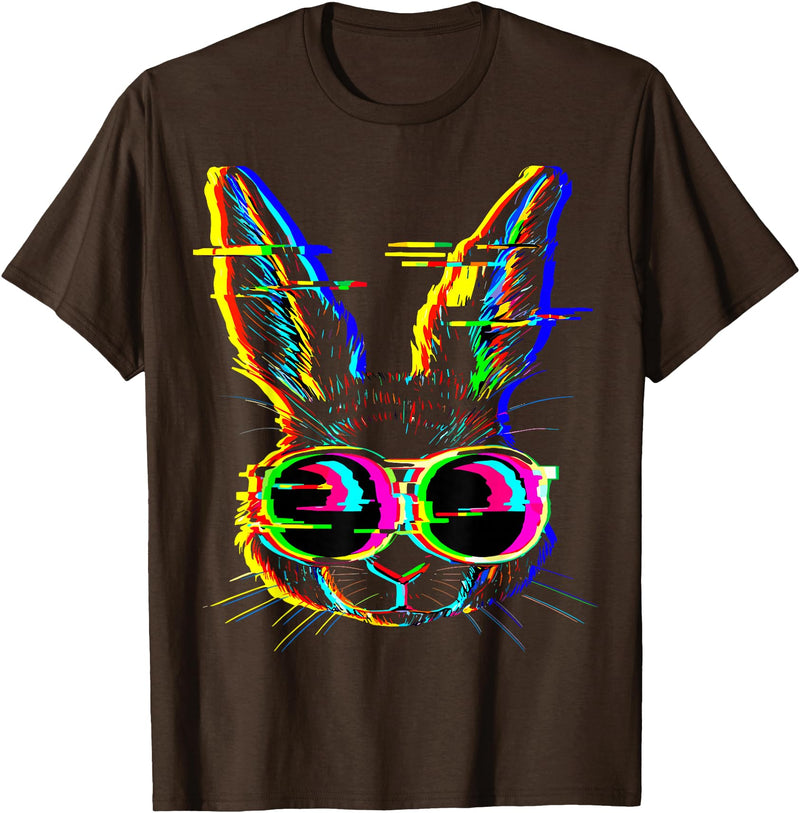 Trippy Rabbit Vibrant Glitch Effects Vaporwave EDM Lover T-Shirt in Brown