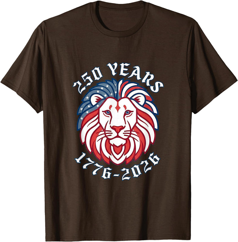 250th Anniversary Vintage Funny Cute Tees 250 Years 250th Anniversary July 4th Lion T-Shirt - Brown