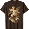 Vintage Angel Aesthetic Classical Art Cute Cherub Angel with Bear Baroque Renaissance Aesthetic T-Shirt - Brown