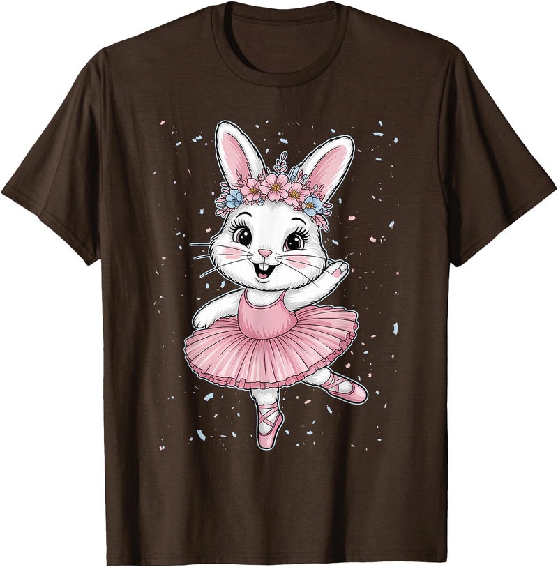 Sweet Dancing Ballerina Bunny Ballet Rabbit Girl Easter Day T-Shirt in Brown