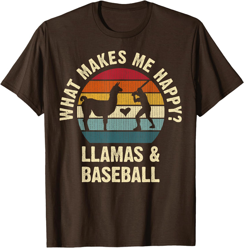 Llama and Baseball Lover Gifts Vintage Retro Baseball and Llama Lovers Vintage Funny Pet Sports cute T-Shirt - Brown