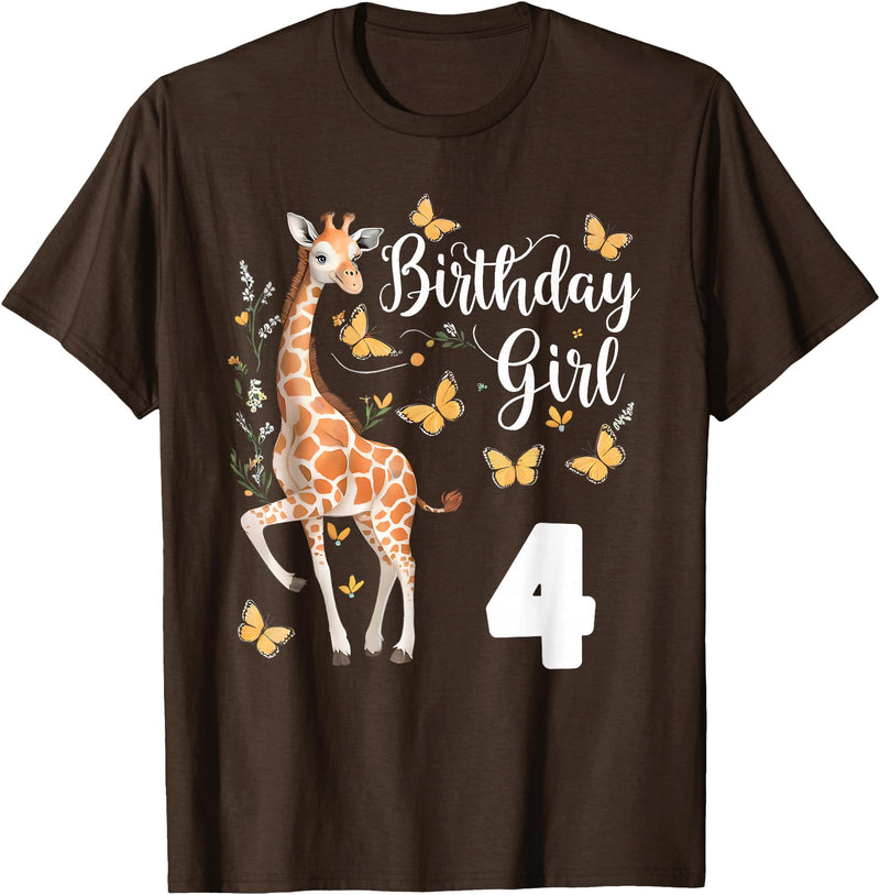 Giraffe Birthday Party by LazyPanda Giraffe 4th Birthday Girl 4 Years Old Giraffe Lover T-Shirt - Brown
