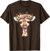 Floral Giraffe Animal Lovers Wild Nature Cute Animal Flower Crown Giraffe T-Shirt - Brown