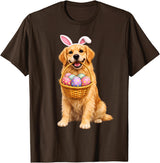 Golden Retriever Bunny Ears Eggs Cute Easter Dogs T-Shirt in Brown