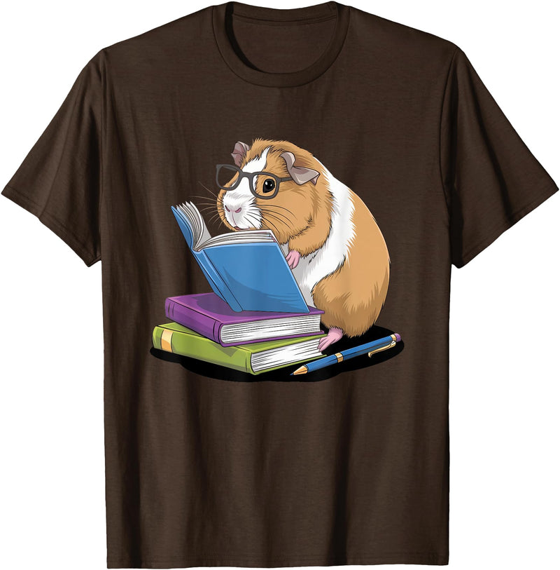 Guinea Pig Reading Books Reader Tee Guinea Pig Reading Books Bookworm Pet Lover Reader Librarian T-Shirt - Brown