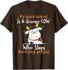 Funny My Spirit Animal Is A Grumpy Cow Tee Shirt My Spirit Animal Is A Grumpy Cow Who Slaps Annoying People T-Shirt - Brown