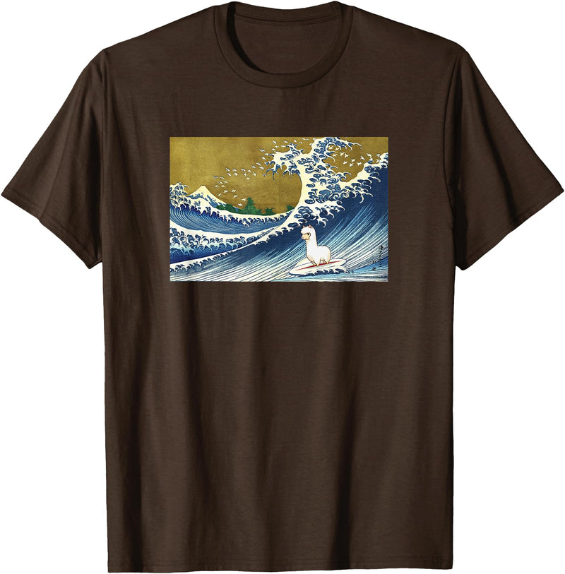 Llama Girls Alpaca Mom Gifts T Shirts & Hoodies Funny Kids Womens Retro Vintage Surfing a Wave Llama Lover T-Shirt - Brown