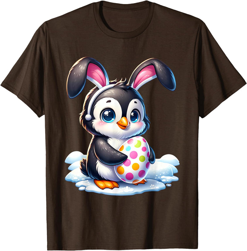 Easter Penguin Lover Egg Eggs Bunny Rabbit Bunnies Funny T-Shirt in Brown