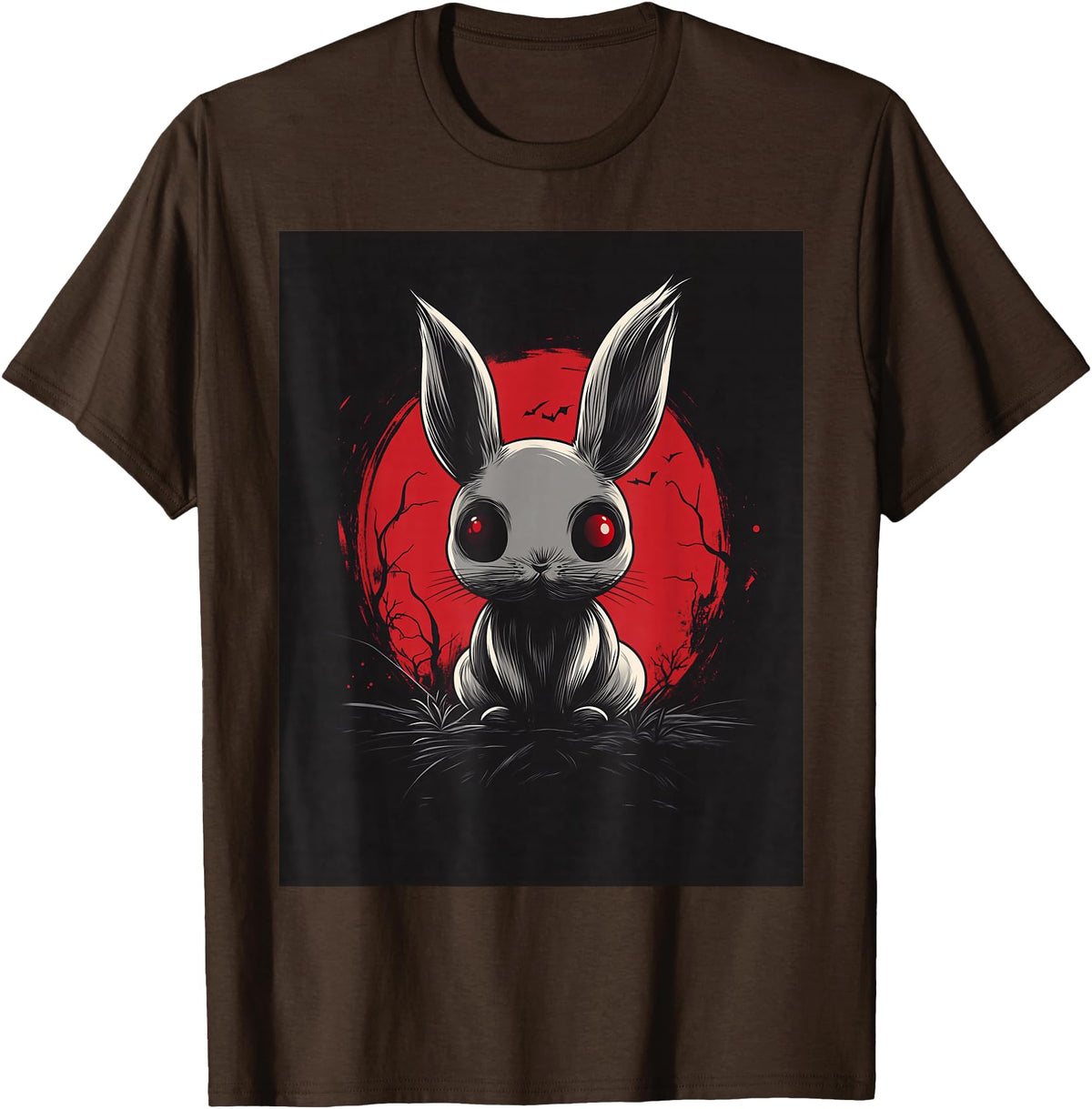 Bunny Anime Goth Scary Men Women Creepy Gothic Anime Rabbit T-Shirt in Brown