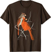 Red Cardinal Bird Male Female Vintage Red Cardinal Bird T-Shirt - Brown